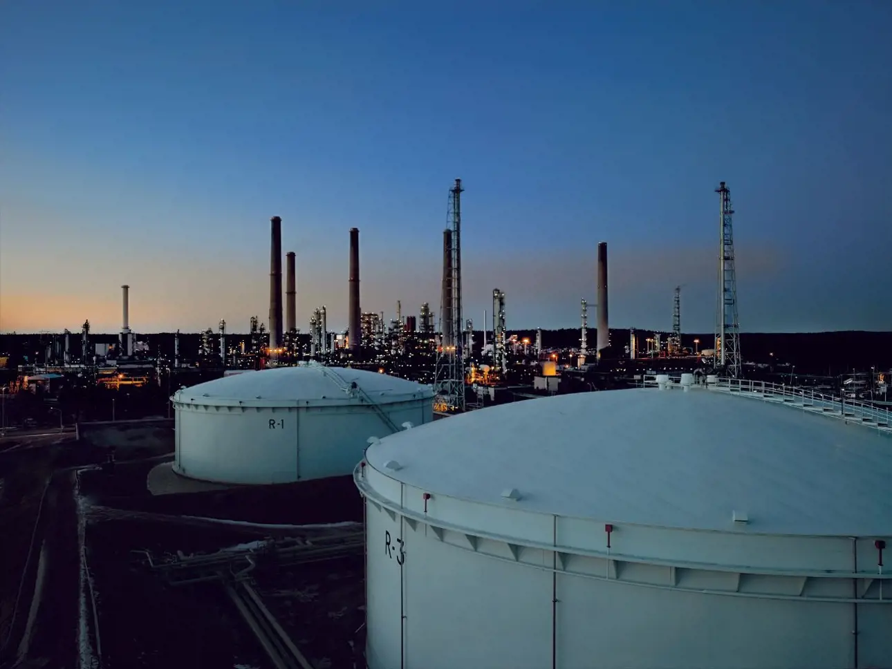refinery in the evening
